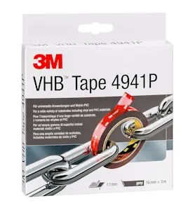 3M VHB 4941F Montage Klebeband doppelseitig - starke und dauerhafte Verbindung von Aluminium, Edelstahl, verzinktem Stahl, Polycarbonat oder ABS - 19mm x 3m, Grau, Dicke: 1.1mm (1-er Pack)