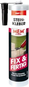 MEM Stein-Kleber Fix & Fertig, Hohe Anfangshaftung, schnelle Aushärtung und sehr hohe Endfestigkeit, Für alle Steinarten, Lösemittelfrei, 445 g Kartusche, Schwarz
