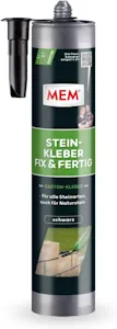 MEM Stein-Kleber Fix & Fertig, Hohe Anfangshaftung, schnelle Aushärtung und sehr hohe Endfestigkeit, Für alle Steinarten, Lösemittelfrei, 445 g Kartusche, Schwarz 
