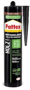 Pattex Montage Holz, starker Montagekleber für Holz und Holzwerkstoffe, wetterbeständiger Baukleber für alle Materialien, elastischer Holzkleber für innen und außen, 1x420g Kartusche