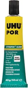 UHU POR, Tube, Schnell anziehender Spezialklebstoff zum Kleben von Polystyrol-Hartschaum, 40g